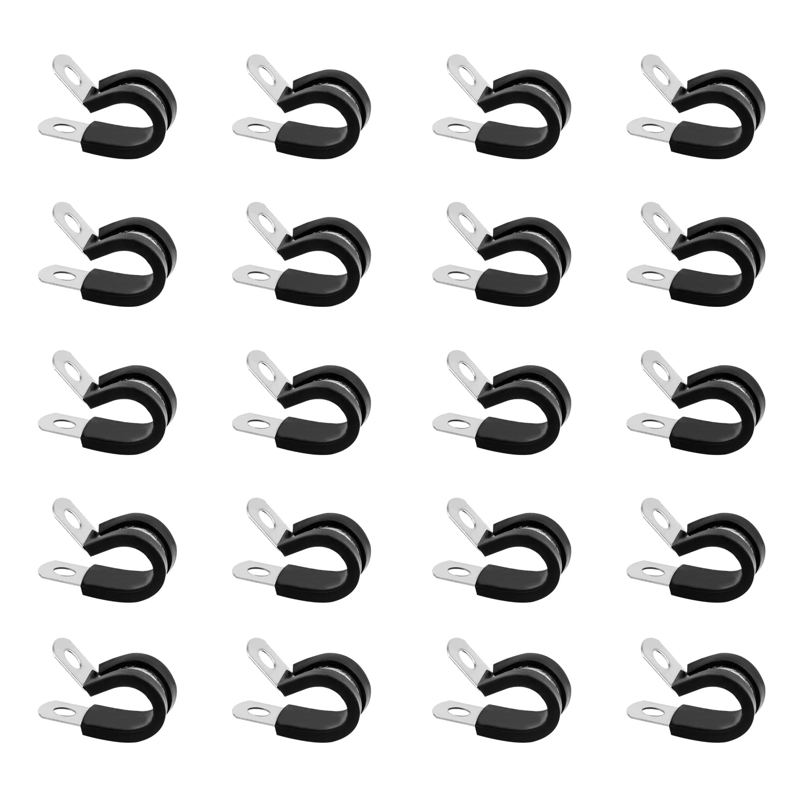 Stainless Steel Rubber Lined P Clips Assorted, 20 Pcs 8mm Pipe Clips, Hose Clip Conduit Clip, Rubber-Lined P-Clamps Metal Wire Cable Clamps for Cable, Cord, Wire, Hose, Tube - 8mm — image 1