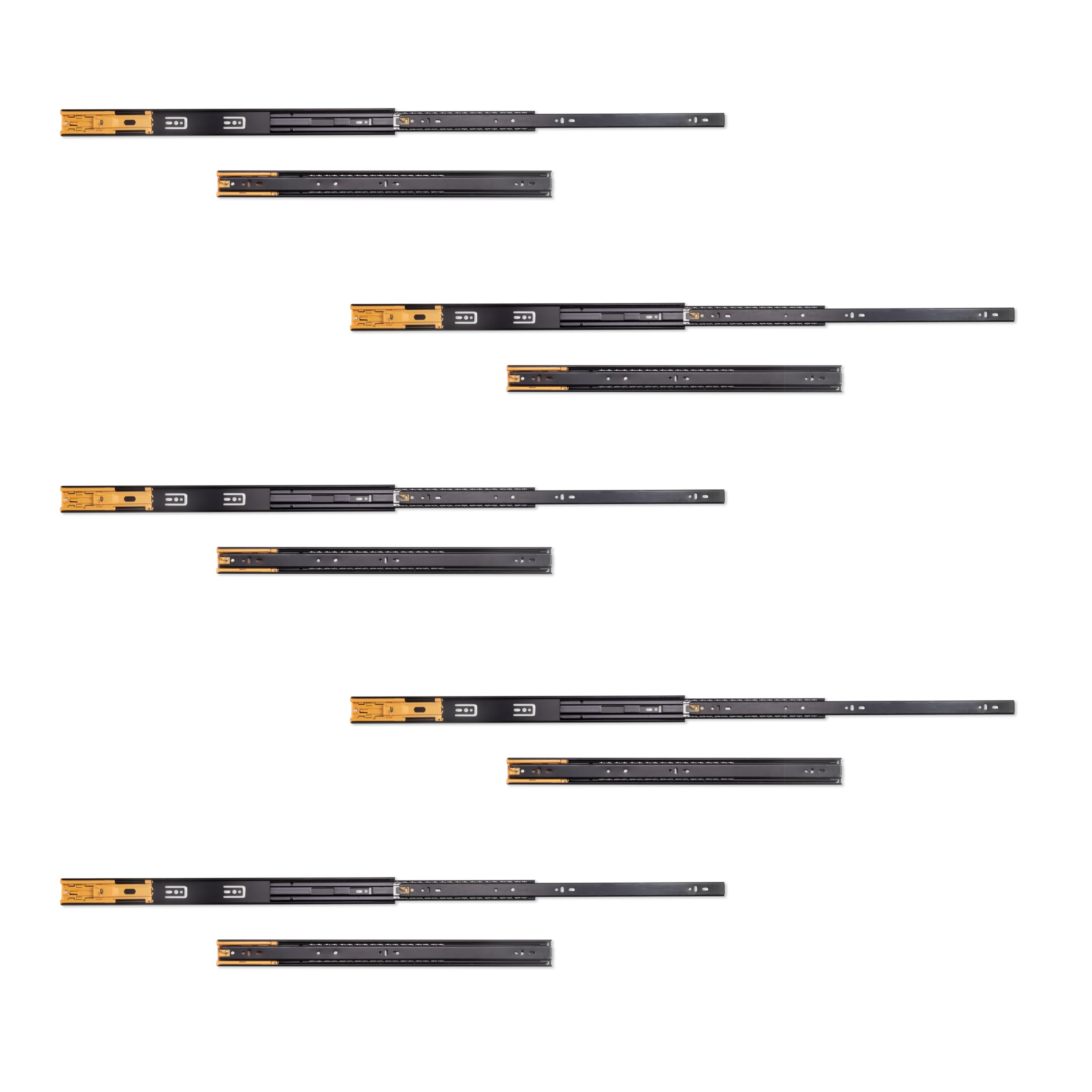 Emuca - Ball Bearing Drawer Slides 45mmx550mm (1,77 x 15,7 inch), Set of 5 Pairs of Full Extension Drawer Runners with Soft Closing, Black