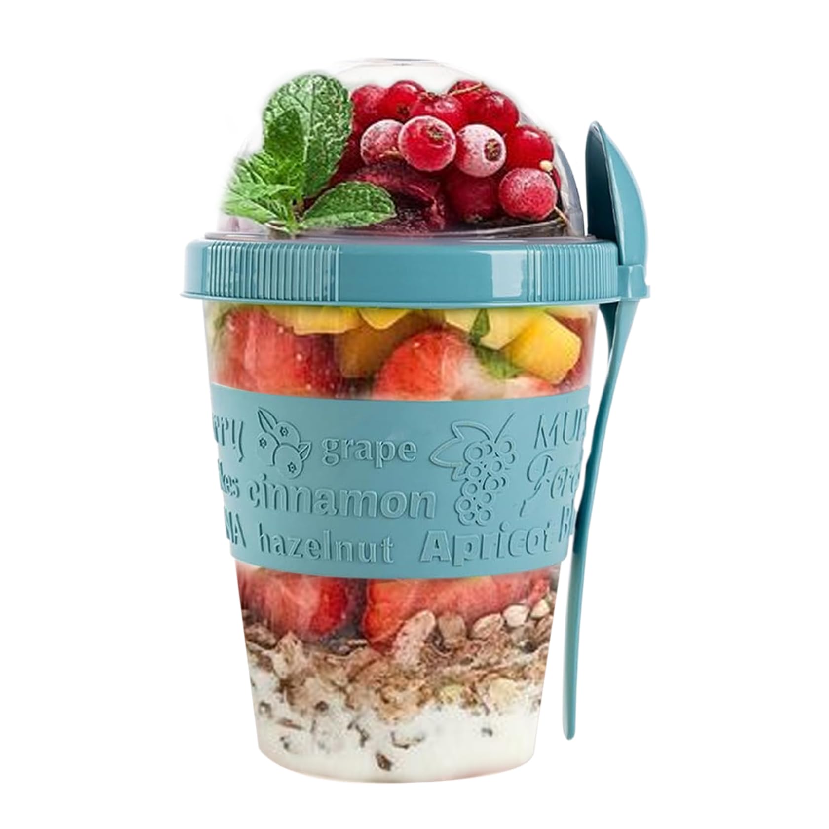 SAFRI 600ml Over Night Oats Container Reusable Yogurt Cups 100% BPA Free Breakfast On The Go Cereal Yogurt Pot with Lids and Spoon (Turquoise)