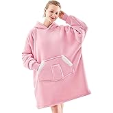 NORD ECO Wearable Blanket Hoodie, Oversized Sherpa Fleece Sweatshirt Blanket with Giant Pockets & Sleeves for Adult, Cozy Hooded Blanket, Winter Gift for Women, Pink