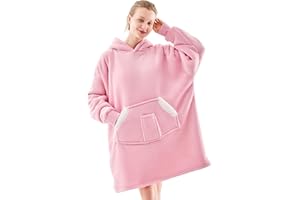 NORD ECO Wearable Blanket Hoodie, Oversized Sherpa Fleece Sweatshirt Blanket with Giant Pockets & Sleeves for Adult, Cozy Hooded Blanket, Winter Gift for Women, Pink
