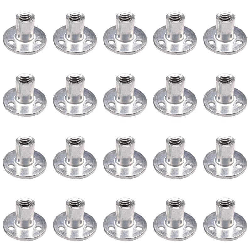 10Pcs Carbon Steel T-Nuts,Thread Insert Tee Nuts,M6 Hole Tee Nuts,Zinc Plated Round Base Screw-in Flange Nuts For Furniture Hardware