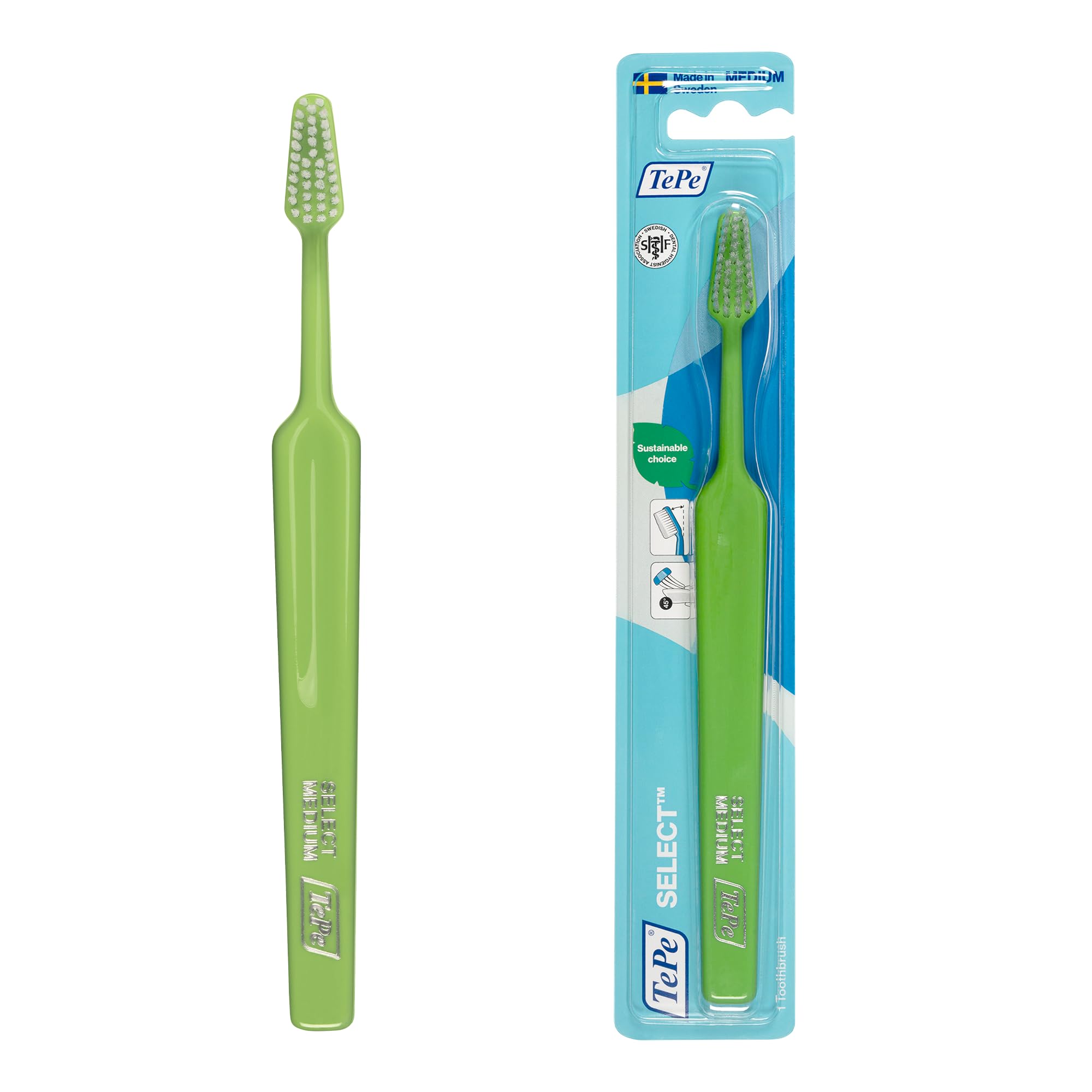 TePe Select Toothbrush, Medium, 1pc, efficient for Plaque Removal with Tapered Brush Head, Gentle Cleaning with Toothbrush Medium for Adults