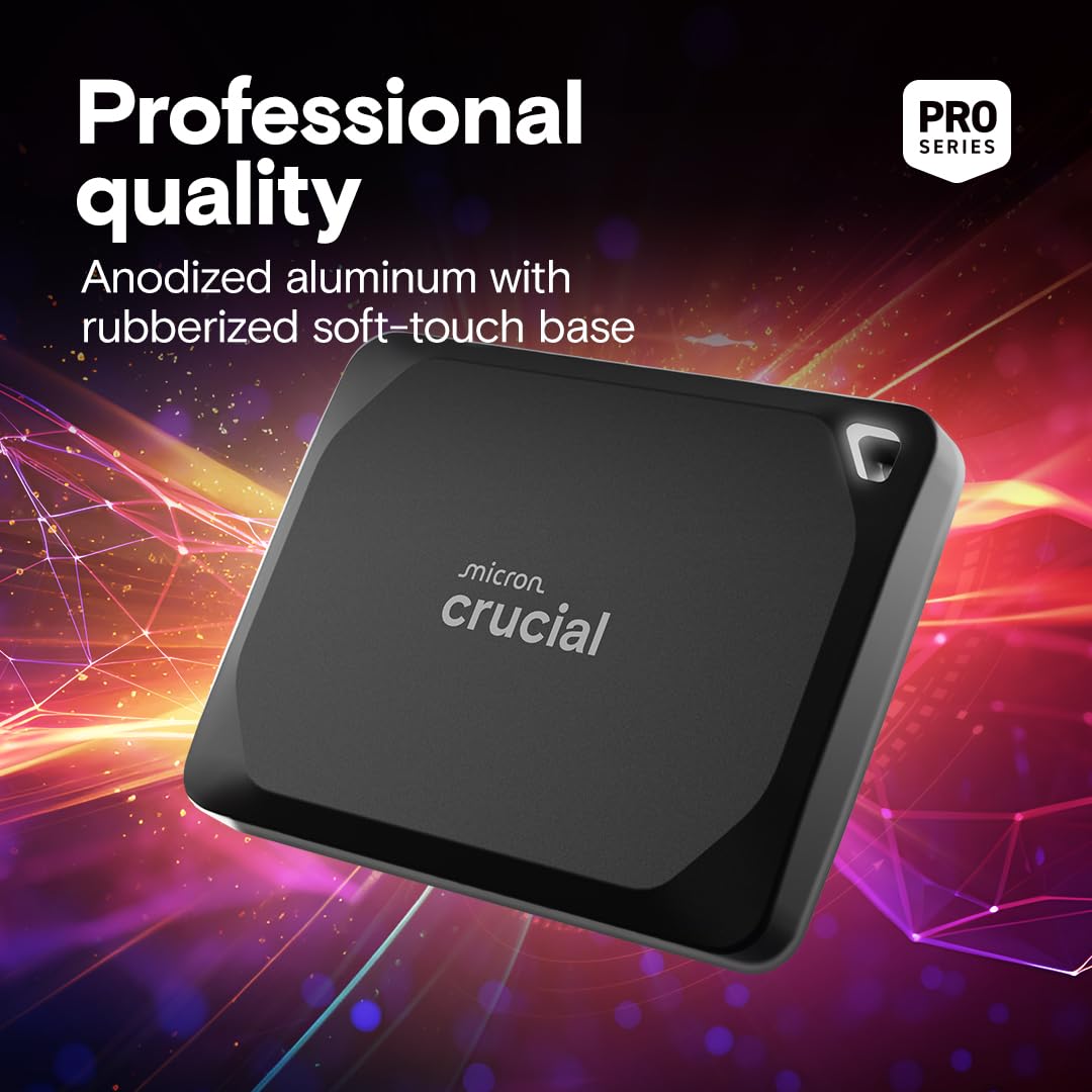 Crucial X10 Pro 2TB Portable SSD, Up to 2100MB/s Read, 2000MB/s Write, USB 3.2 USB-C, External Solid State Drive, Durable Storage for PC & Mac, for Professional Creators, Black - ‎CT2000X10PROSSD902