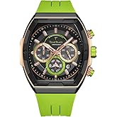 TEARTRACE Men's Watches with Silicone Strap Analog Quartz Waterproof Chronograph Luminous Tonneau Watches for Men, Big Face Sport Work Dress Unique Wrist Watch