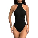 Verdusa Women's Tie Backless Halter Skinny Bodysuit Sleeveless Leotard Tops Rave Date Night Outfits