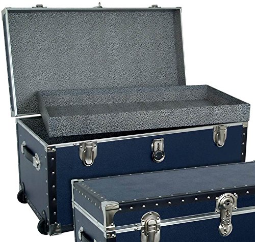 Seward Trunk Base Oversized Footlocker Trunk with Paper Lining, Interior Tray and Wheels, Navy Blue, 31-inch (SWD5531-61)