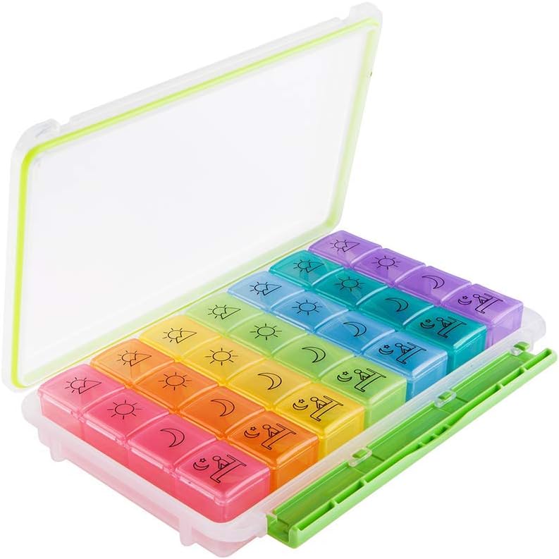 Maibahe Pill Organizer Removable Weekly Pill Box 7 Day Morn/Noon/Night/Bed Easy Carry