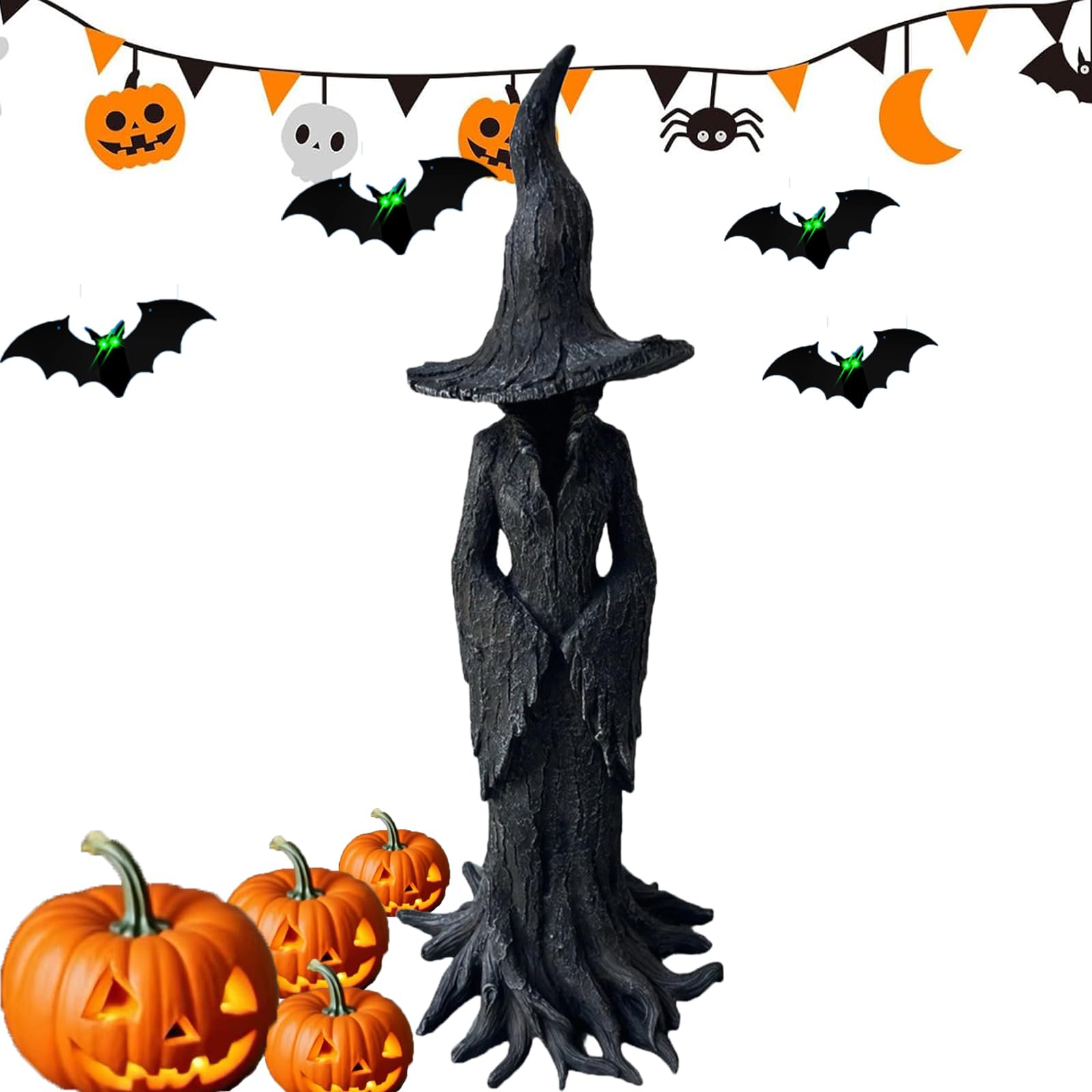 Photo 1 of ((((Broken head ))))))Panmall Cracker Barrel Witch Statue, 11.8" Gothic Halloween Resin Figurine,Retro Magician Decor, Dark Fantasy Ornament, Curse Theme Statues Figurine Halloween Festival Decoration