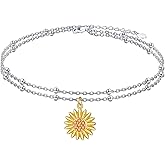 Star Moon Layered Anklet 925 Sterling Silver Sunflower Airplane Mermaid Tail Anklets for Women Girls Adjustable Beads Crescent Ankle Bracelet Boho Beach Foot Chain Charm Jewelry