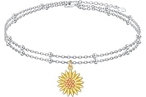 YINSHAN Star Moon Layered Anklet 925 Sterling Silver Sunflower Airplane Mermaid Tail Anklets for Women Girls Adjustable Beads Crescent Ankle Bracelet Boho Beach Foot Chain Charm Jewelry