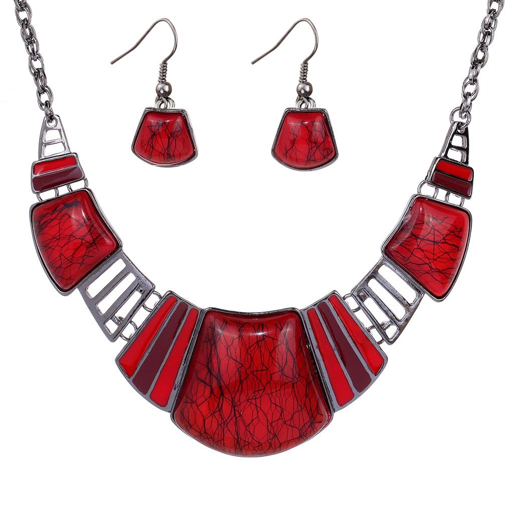 YAZILIND Vintage Ethnic Tibetan Sliver Turquoise Bib Collar Earrings Necklace Jewelry Set Women