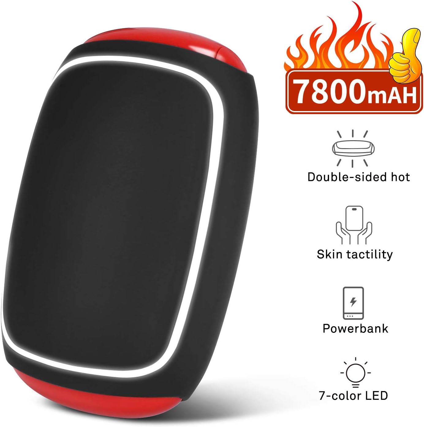 7800mAh Hand Warmers Rechargeable,【7 Colors LED Lights】PEYOU Electric USB Hand Warmer/PowerBank Portable Pocket Hand Warmer,Double-Sided Heater Battery Hand Warmer for Outdoors,Gifts for Men and Women
