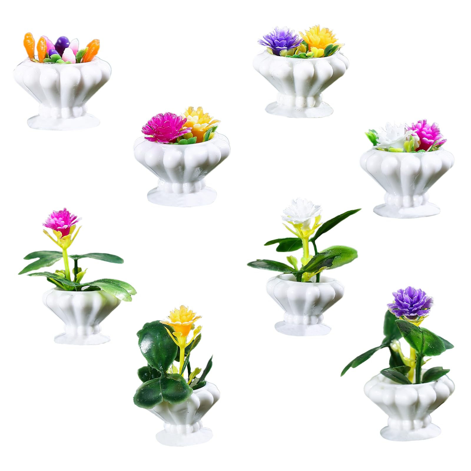 8 PCS Little Flowers Potted Miniatures Mini Flowers Plant Garden Miniatures Artificial Plant Fake Pots Set Micro Landscape Greenery Ornament for Dolls Hous Garden Yard Trees Decoration Gift