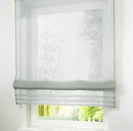 Amazon Com Livebycare 1pcs Liftable Roman Shades Rod Pocket Sheer Balcony Window Curtain Voile Valance Drape Drapery Panels For Bedroom Decor Decorative Home Kitchen