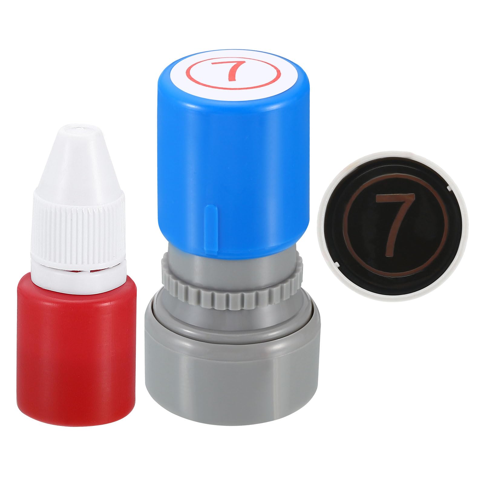 PATIKIL Number Stamps Self Inking, Numeral 7 Number Stamp Teacher Stamp Initial Stamp Ink Stamp for Class Notebook Scrapbooking DIY Craft Style 2, Red Ink