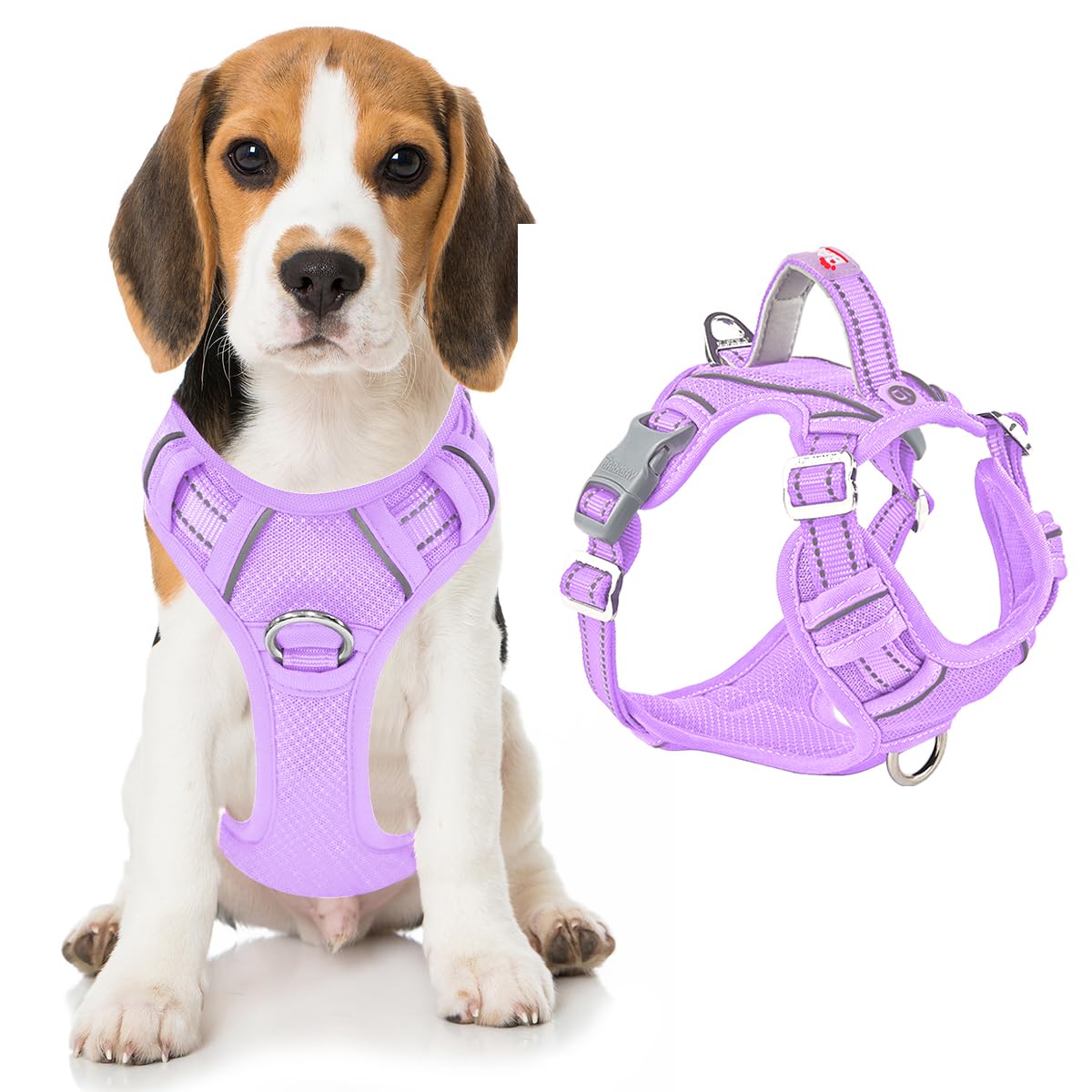 BARKBAY No Pull Dog Harness Front Clip Heavy Duty Reflective Easy Control Handle for Large Dog Walking with ID tag Pocket(Violet Purple,M)