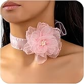 Aurethys Flower Choker Necklace for Women Pink Large Flower Chokers Satin Floral Necklace for Party Bride Wedding Prom Statement Accessorie