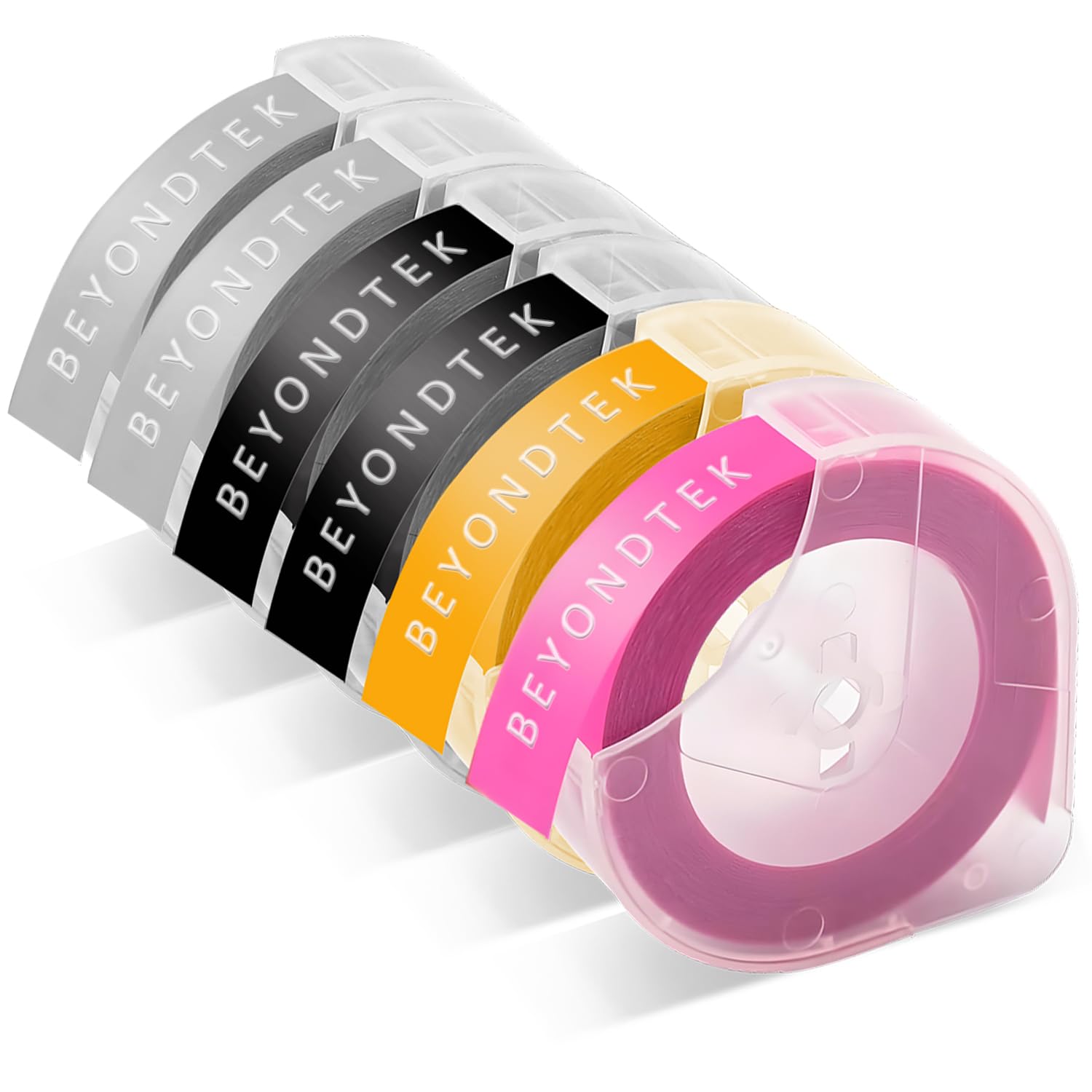 Compatible with Dymo Omega Label Tape 9mm 3D Label Tape White on Black/Silver/Orange/Pink Replacement for Dymo Junior Omega Embossing Label Makers, 6 Pack