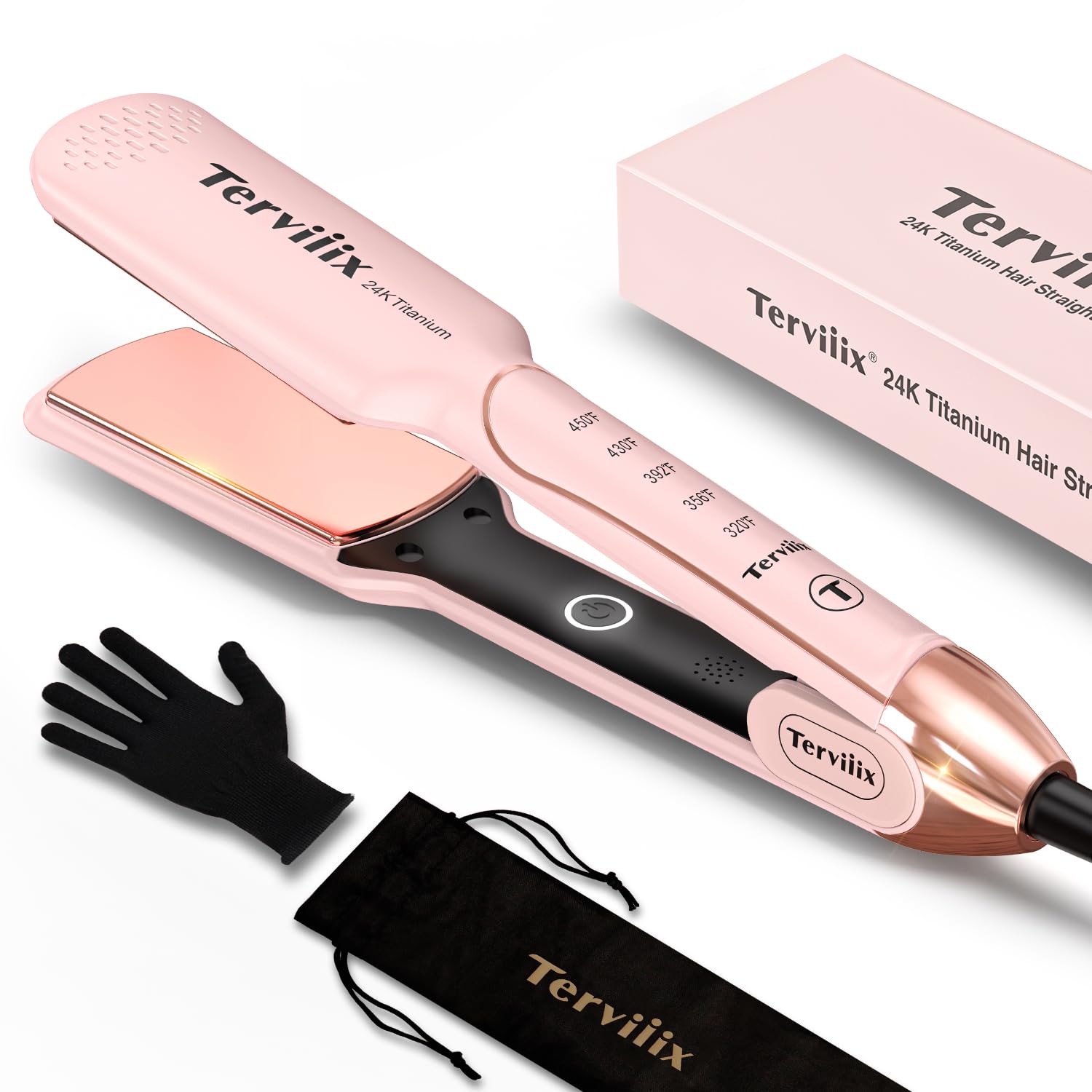 Photo 1 of ***(MISSING ACCESSORIES)***Terviiix Titanium Flat Iron Hair Straightener - ARC Non-Snagging for Smooth, One-Swipe Results, Salon-Grade Wide 1-3/4 Inch Straightening Iron Saves Time on Thick, Curly, Black & Natural Hair, Pink