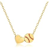 Flvkev Softball Baseball Necklace Gifts for 8-12 Women, Gold Initial Necklace Gameday Sports Themed Jewelry Baseball Mom Gift