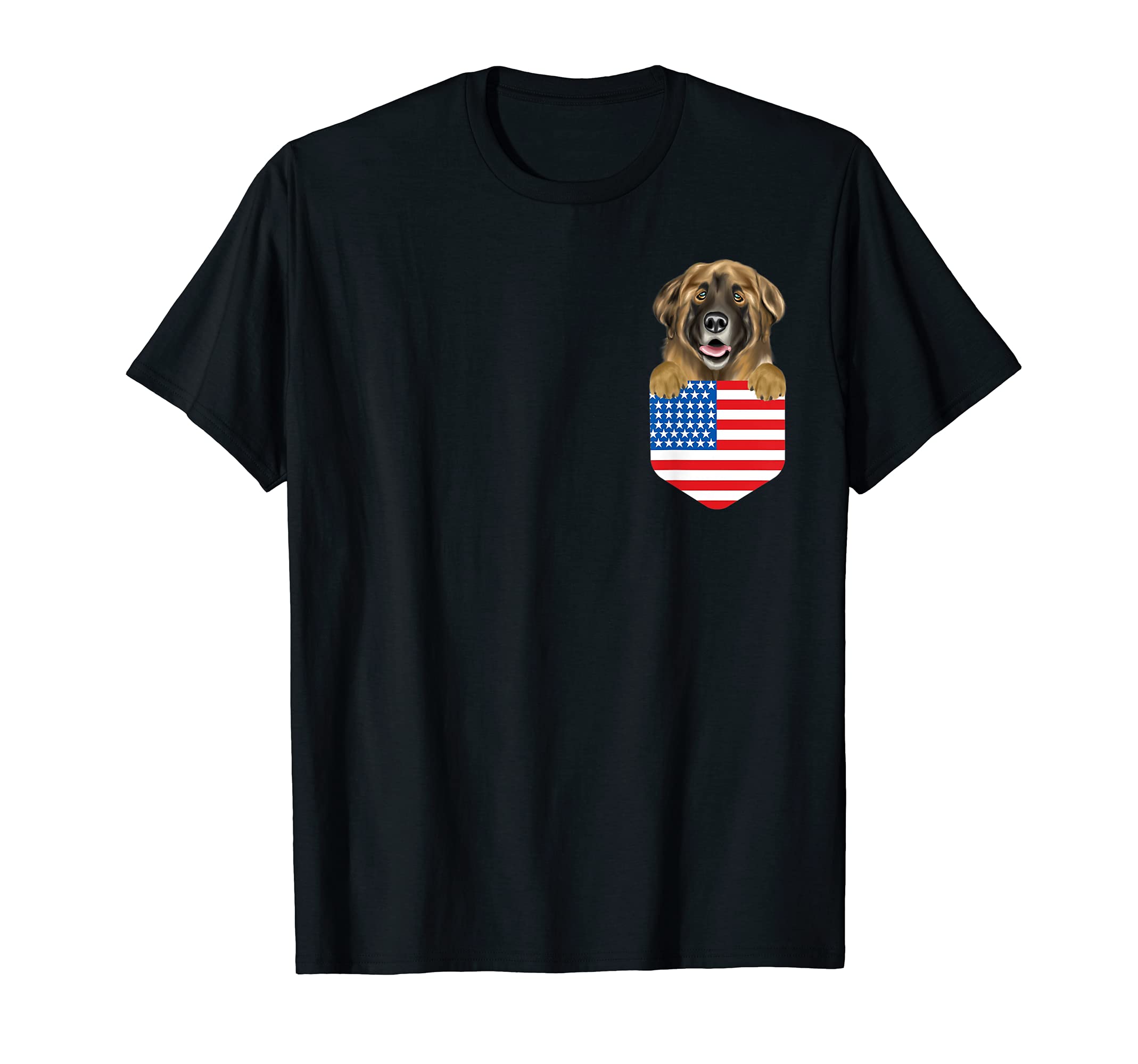 America Flag Leonberger Dog In Pocket T-Shirt