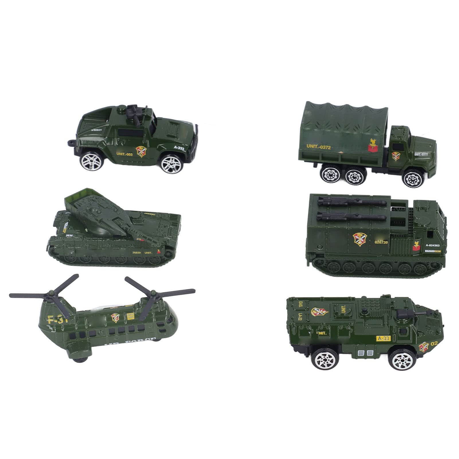 NOENNULL Die-cast Military Vehicles Sets, 6 Pack Alloy Diecast Military Vehicles Models, Mini Army Toys, Various Transporters, Tanks, Helicopters, Armoured Car for and Above 3 Years