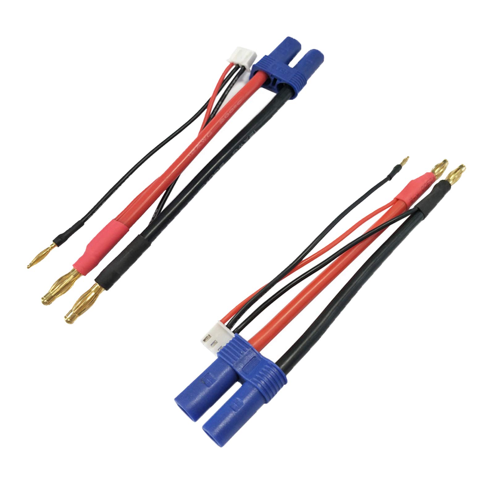 LinsyRC 2pcs EC5 Female Connector to 4MM 4.0MM Banana Plug Bullet Connector with 2S Lipo JST-XH Balance Plug Lead Wire