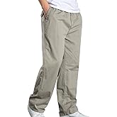 YangguTown Men's Twill Loose Fit Lightweight Drawstring Full Elastic Waist Pull On Cargo Pants