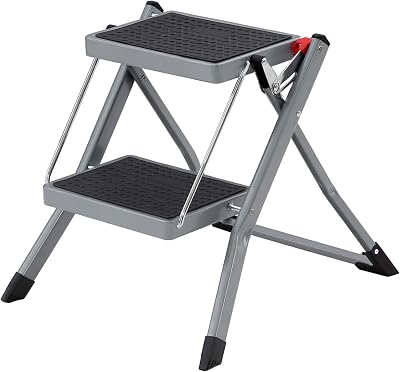 SONGMICS 2 Step Folding Ladder 150 kg Steel Grey Black