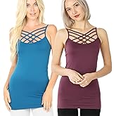 2 Pack Women Criss Cross Strappy Front Basic Round HollowOut Neck Seamless Camisole Tank Top