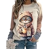 IVERIRMIN Womens 3D Cat Crewneck Sweatshirts Casual Cute Long Sleeve Shirts Pullover Tops Graphic Loose Fit Sweater for Women