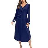 Ekouaer Nightgowns for Women Long Sleeve Nightgown Long Sleepwear Button Down Sleep Shirt Soft Night Gown S-4XL