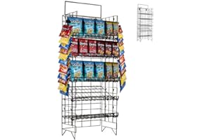 STEELAID Chip Display Rack, Concession Stand Commercial Grade Metal, 5 Adjustable Wire Shelves and 48 Clips, Candy Display Rack Snack Stand, 18x14x60