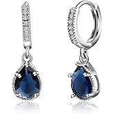 Teardrop Zircon Hoop Earrings Sterling Silver Drop Dangle Earrings for Women