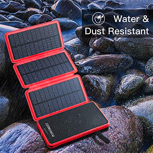 POWOBEST Solar Power Bank 20000mAh,Solar Charger,Qi Wireless Charger,Portable External Battery Pack with LED Flashlight,Cell Phone Solar Chargers,Charge 3 Devices Simultaneously 3 Solar Panels