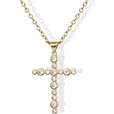 KissYan Cross Necklace for Women, 14K Gold Plated Cubic Zirconia Faith Pendant Dainty Religious Jewelry Gifts