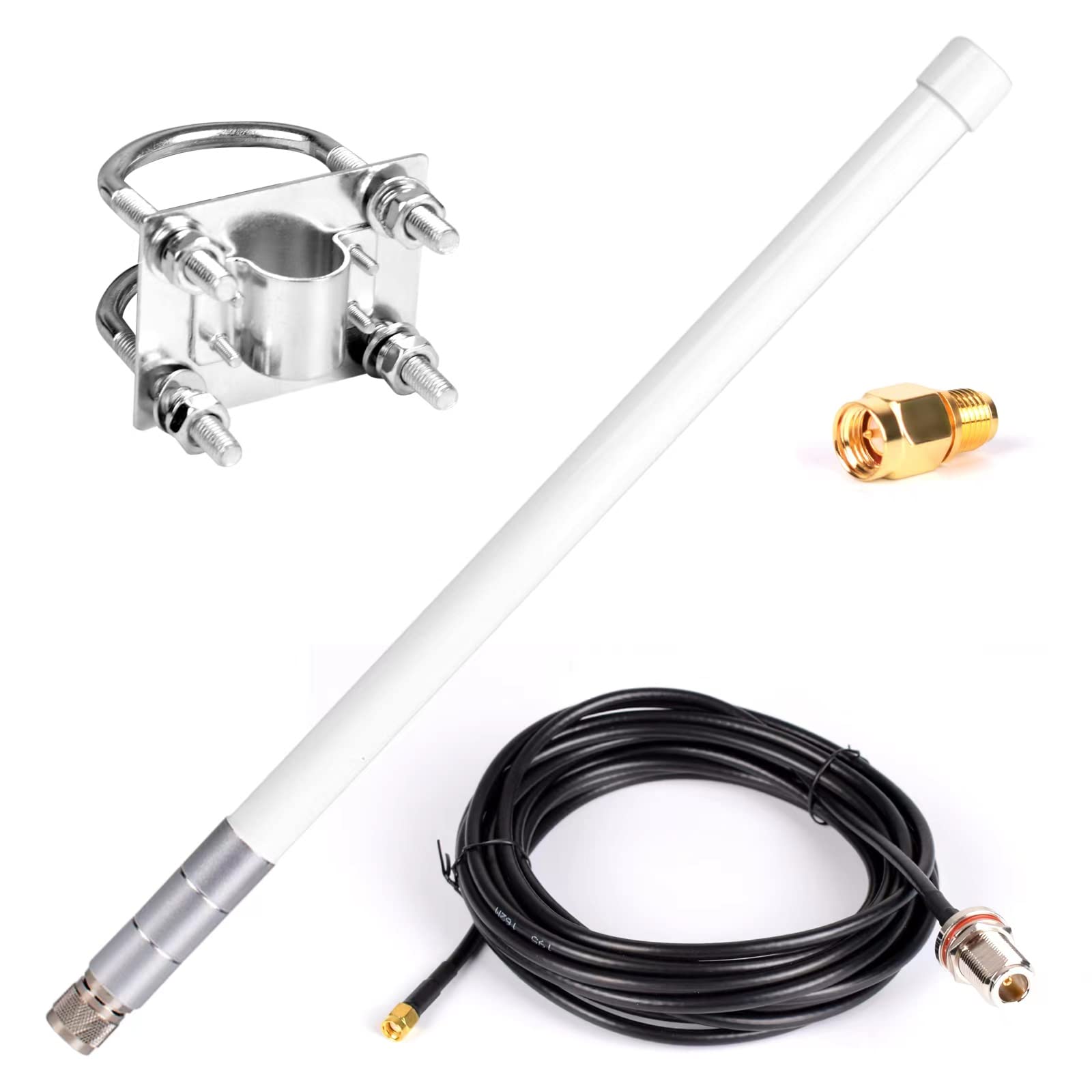 Waterproof 5.8dBi Lora 915MHz Fiberglass Antenna with 20Ft Low Loss KMR195 Cable for Helium Hotspot RAK Nebra Bobcat 300 SenseCAP M1 Hotspot HNT Miner Heltec V3 Meshtastic LORA32 915MHz LoRa Module