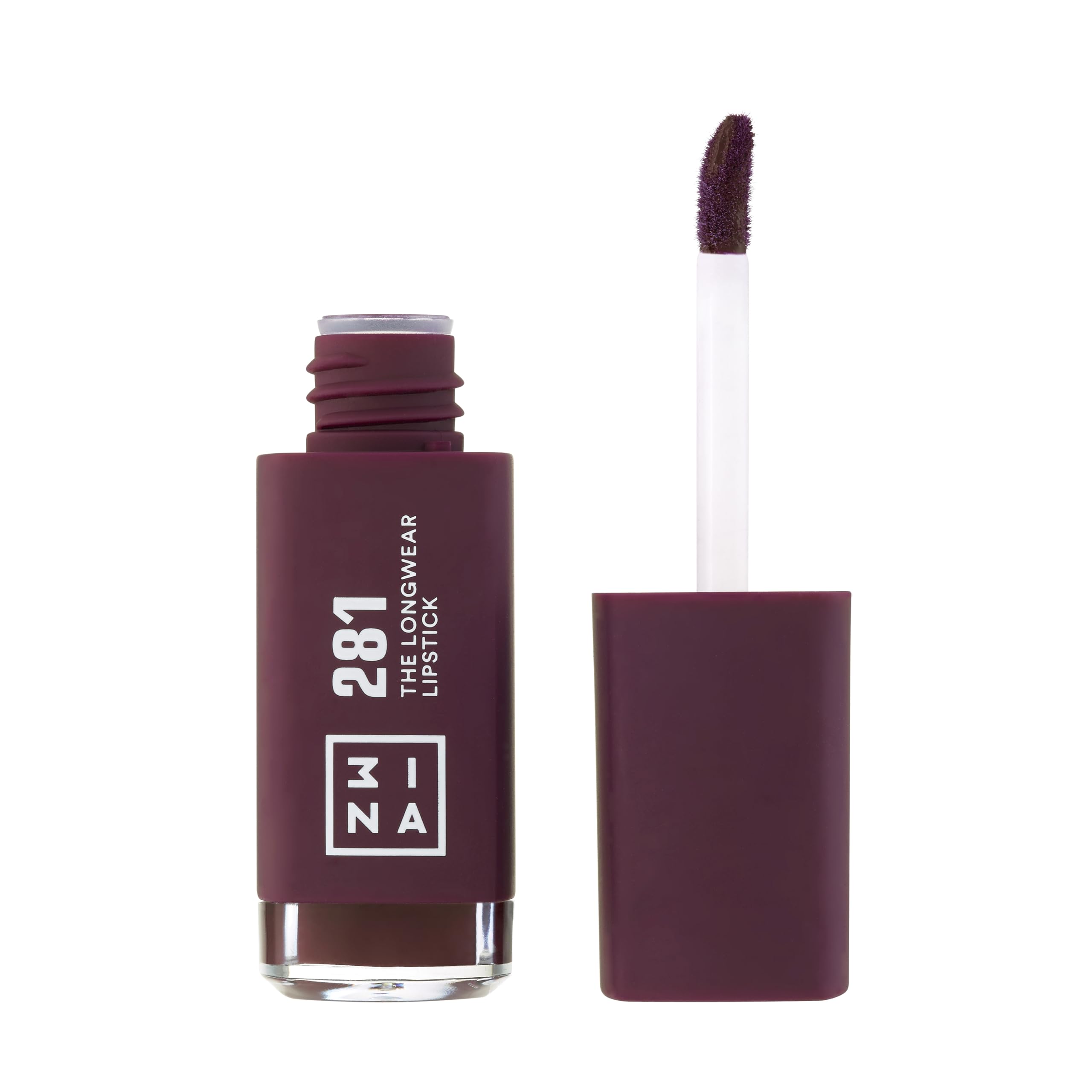3INA MAKEUP - Vegan - Cruelty Free - The Longwear Lipstick 281 - Aubergine - Long Lasting Liquid Lipstick - Highly Pigmented - Intense Colours - Fast Drying Formula - Wand Applicator - Matte