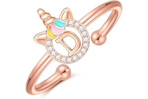 CIVOKINA Stackable Initial Unicorn Rings for Girls Gifts, 14K Gold Plated/Rose Gold/Silver Unicorn Rings for Girls Cute Initial Toddler Ring Hypoallergenic Adjustable Letter Rings for Teen Girls Kids Rings