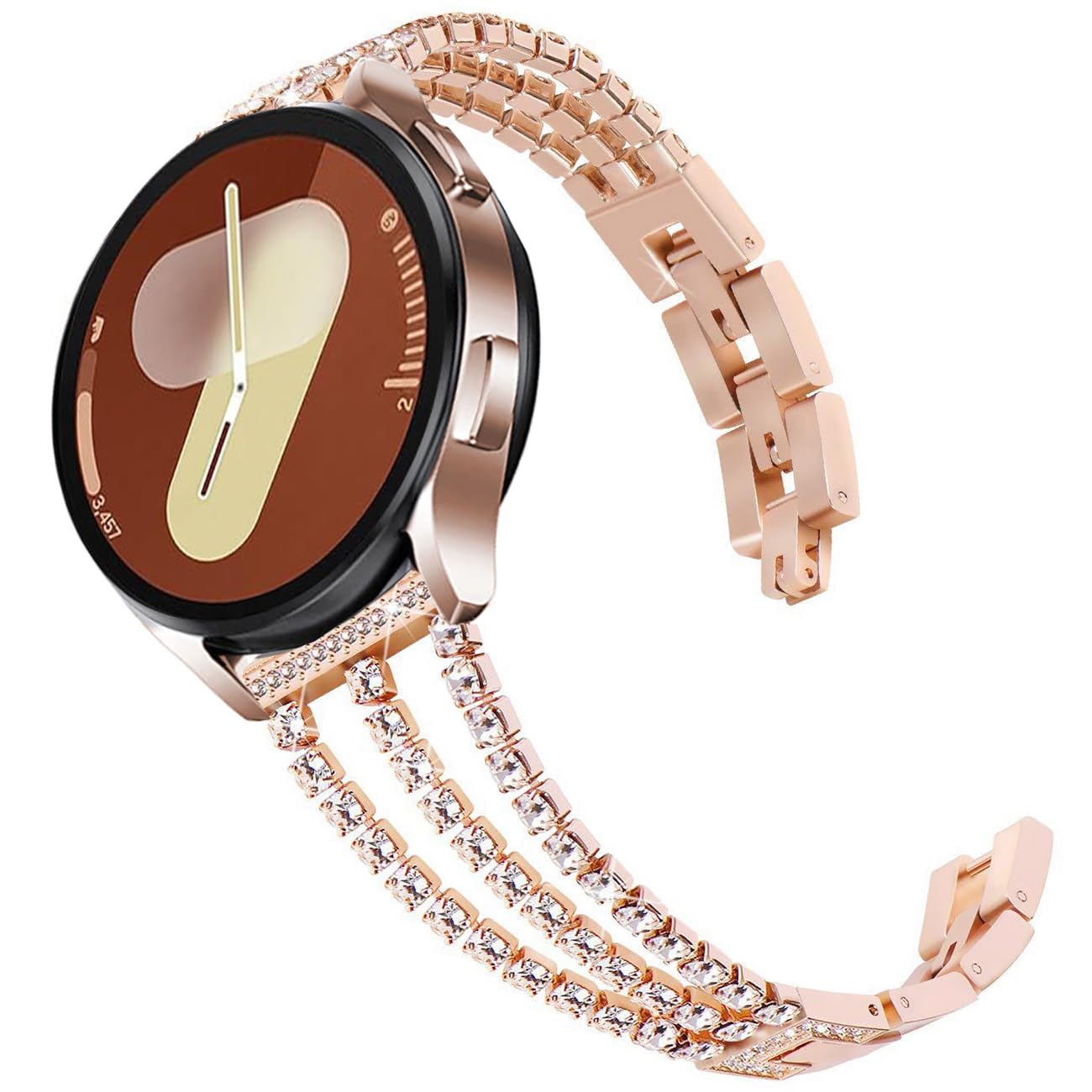 DEALELE Compatible with Samsung Galaxy Watch 7 / FE / 6/6 Classic / 5/5 Pro / 4/4 Classic / 3 41mm / Huawei GT3 / GT2 42mm, 20mm Bling Diamond Brass Metal Replacement Strap Women (Rose gold)