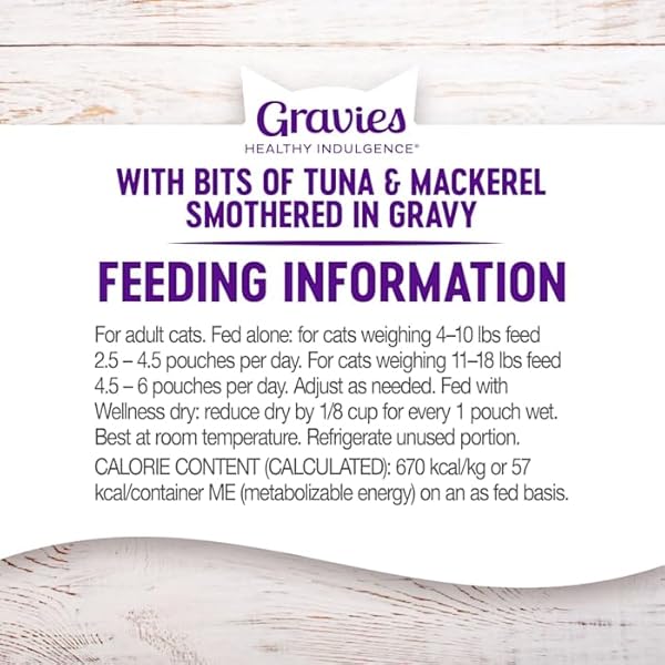 WELLNESS HEALTHY INDULGENCE NATURAL GRAIN FREE GRAVIES WITH TUNA & MACKERAL IN GRAVY WET CAT FOOD, 3 OZ., CASE OF 12, 12 X 3 OZ