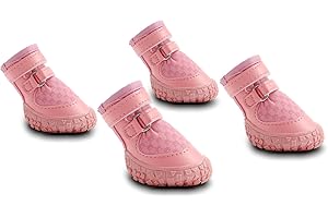 Petanims Dog Shoes for Small Dogs, Double Binding Straps Puppy Boots & Paw Protectors for Summer Hot Pavement, Winter Snow, Dog Booties with Anti-Slip Rubber Soles for Beach Hardwood Floor Pink Size 2