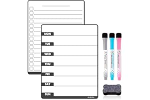 ALEZEL Magnetic Weekly Calendar - 8.5"x6.5", Simple Dry Erase Menu Board Set for Fridge - Includes 1 Grocery List (to Do List) & 1 Meal Planner Whiteboard, 3 Markers + 1 Eraser