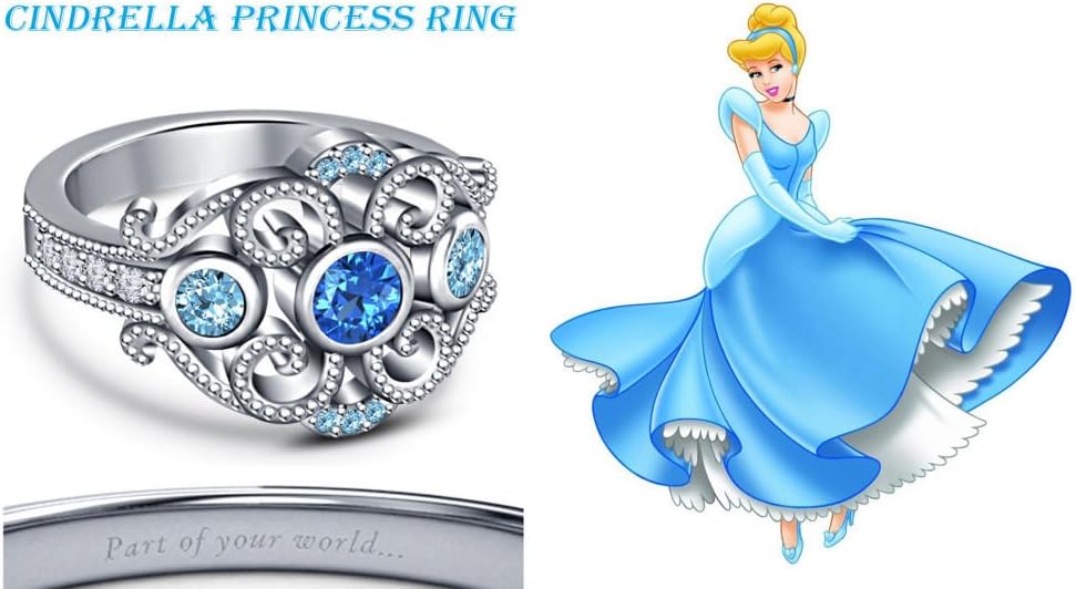 Details about Multi-Color Stone 14Kt White Gold Fn Disney Princess Cinderella Engagement Ring