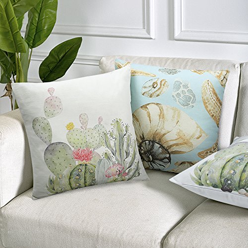 YINFUNG Decorative Throw Pillows Cases for Couch, Modern Style Cotton Square Cushion Cover 18" x 18" 45cm x 45cm, Shape- Cactus