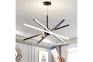 DNIWMDD Modern Sputnik Chandelier Ceiling 82W LED Black Pendant Light Embedded Mount Chandeliers Dining Room Light Fixtures Over Table Dimmable with Remote Control for Living Room Kitchen Bedroom 31.5 inches