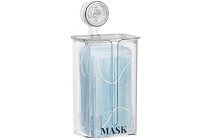 Xbopetda Face Mask Dispenser with Lid, Acrylic Mask Organizer Disposable Face Mask Holder, Hairnet & Shoe Cover Bouffant Cap Dispenser, Face Mask Container with Suction Cup, No Drilling - Clear