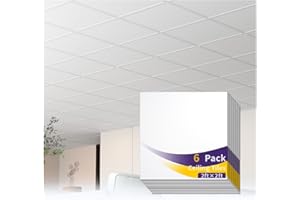 LooYee 2x2FT White Ceiling Tiles, 24x24 Inch 6 PCS PVC Waterproof Smooth Drop Ceiling Panels Fire-Rated Reusable Ideal for Be