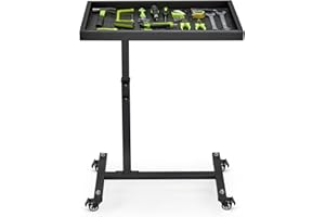 OLBRUS Adjustable Work Table with Wheels, Mechanic Rolling Tool Tray Table for Garage Repair Shops DIY, 220LBS Capacity Mobil